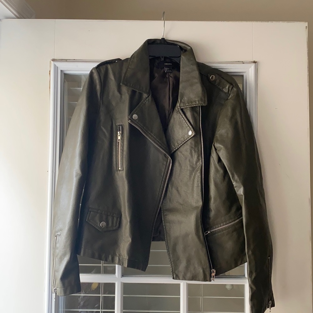Olive green faux leather jacket